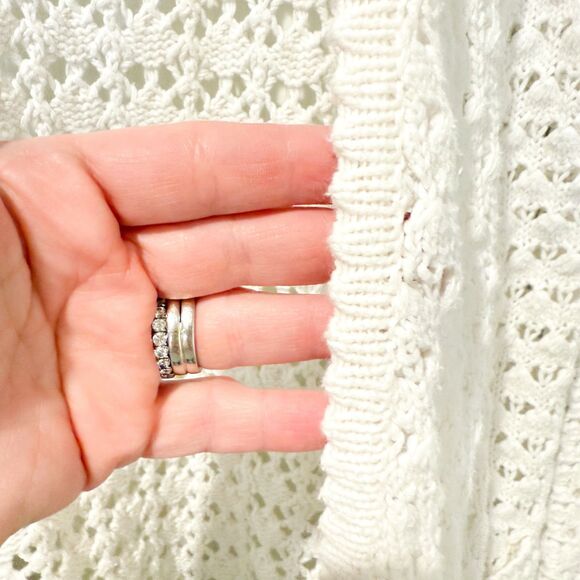 Far Away From Close Anthropologie Cotton Crochet Knit Cardigan White Cottage M - Picture 5 of 9